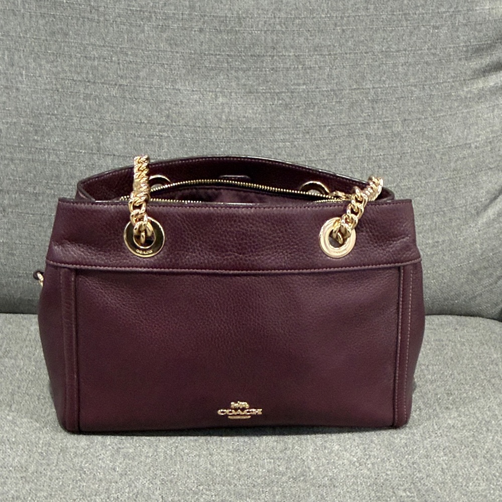 Coach Burgundy Leather Shoulder Bag with Gold Accents